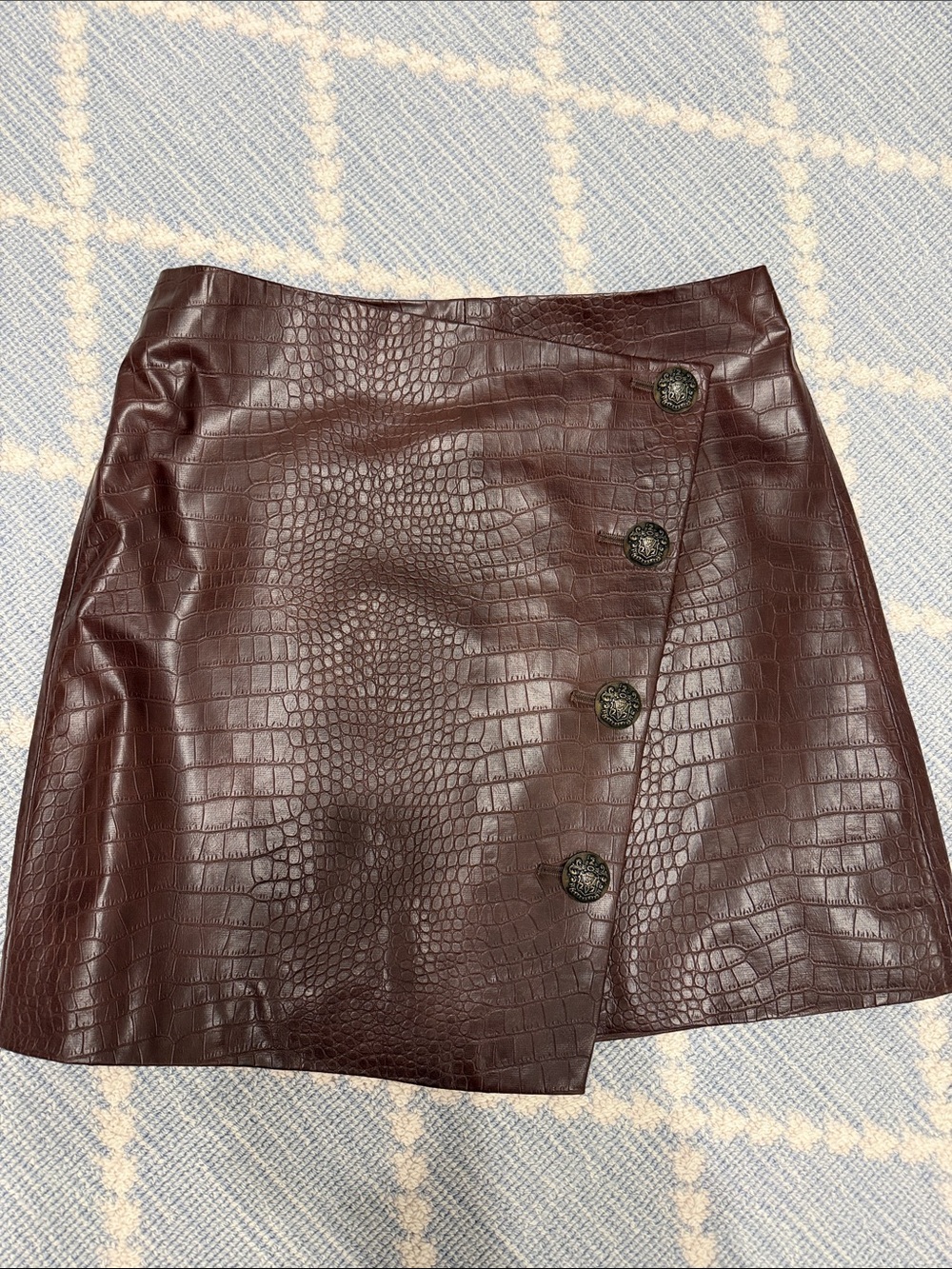 Veronica Beard Faux Croc Mini Skirt in Dark Brown
